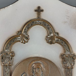 Dos Retablos Religiosos de Sobremesa en Metal y Mármol - imagen 10