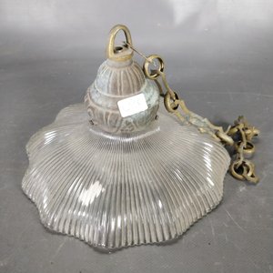 Plafón de Techo con Vidrio Estriado y Cadena de Bronce - imagen 2