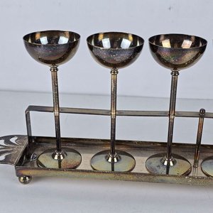 Juego de 6 Copas de Plata Antigua con Soporte Decorativo - imagen 3