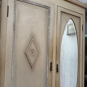 Ropero Antiguo de Roble Pintado con Espejo Ovalado y Cajones - imagen 5
