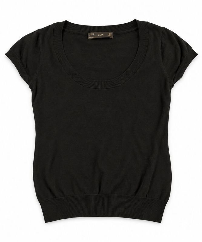 Blusa Zara Negra Manga Corta Talle S de Hilo