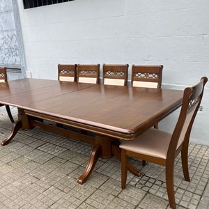 Juego de Comedor de Madera: Mesa Extensible y 10 Sillas Tapizadas Beige - imagen 13