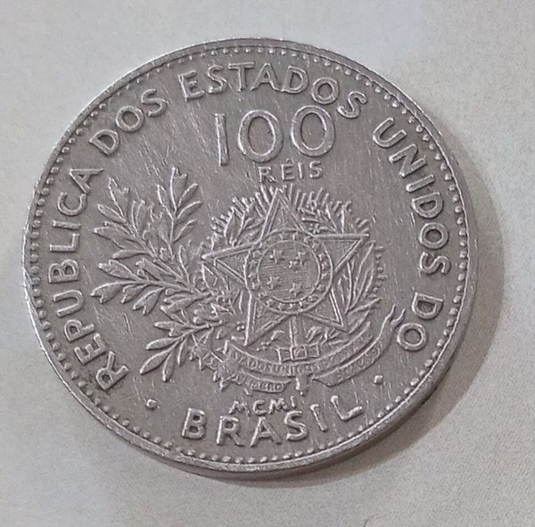Moneda brasileña de 100 réis del año 1901 - Coin de plata en buen estado - imagen 1