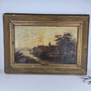 Lote siguiente: Óleo del Siglo XIX firmado por Bredov: Paisaje con Edificio y Árboles