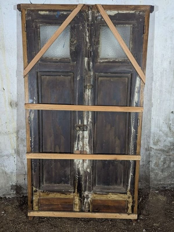 Puerta antigua de frente doble hoja y marco en cedro - imagen 7