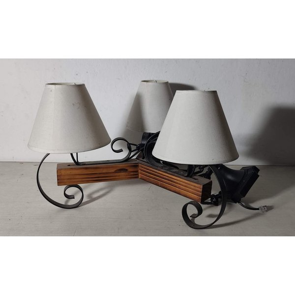 Colgante de Luz Rústico 3 Luces Madera y Hierro con Pantallas