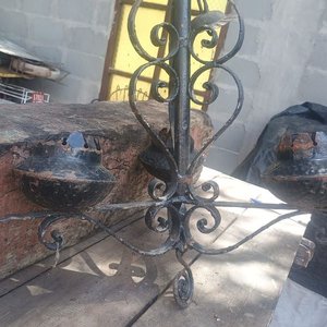 Antigua Araña Candelabro de Hierro Forjado Estilo Taberna - imagen 2