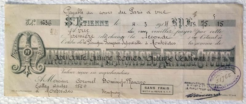 Recibo bancario francés de 1914