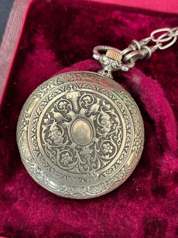 Antiguo y lujoso reloj de bolsillo esfera de loza impecable estado y funcionamiento en su caja original - imagen 4
