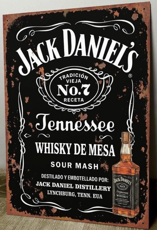Cartel Decorativo Chapa Jack Daniel's Tennessee Sour Mash 28x19 cm