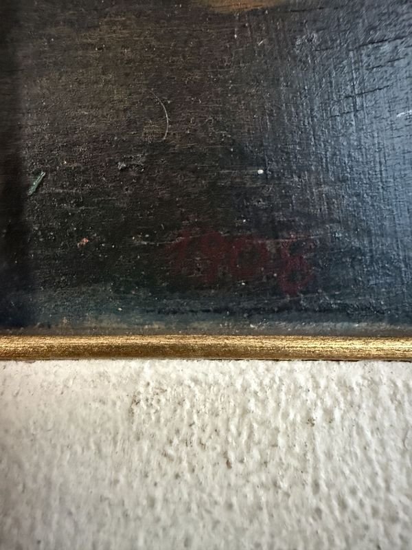 Pintura oleo sobre tela Marina barco de guerra Escuela Manuel Larravide - imagen 2