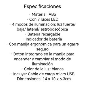 Linterna LED Potente con 7 Luces, 4 Niveles de Intensidad y Indicador de Batería - imagen 4