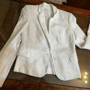 Blazer Blanco Talle S con Broderie y Botón de Nácar - imagen 1