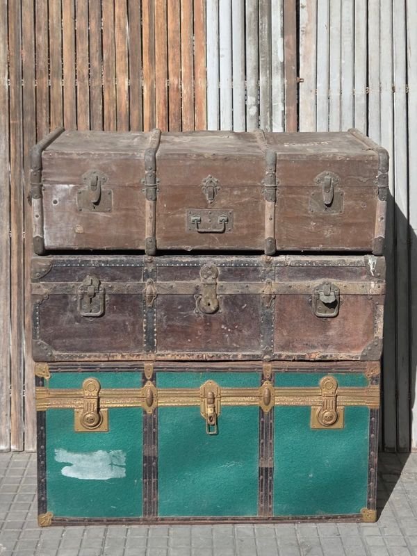 Lote de 3 baúles antiguos de viaje - imagen 1