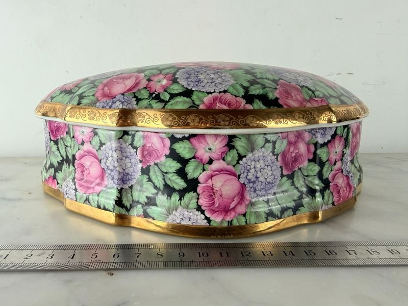 Cofre Corazón Limoges Francia Porcelana Floral Dorado