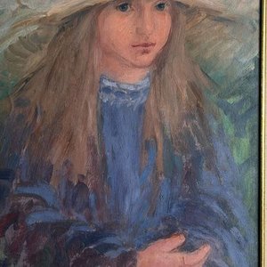 Olga Piria: Óleo sobre Tela "Niña con Sombrero" 42x34cm - imagen 3