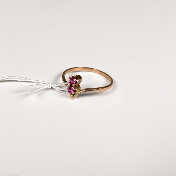 Anillo de Oro con Dos Piedras Rojas Talla 16 mm - imagen 1