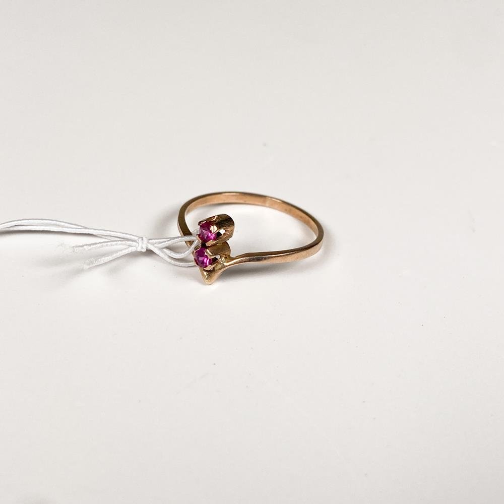 Anillo de Oro con Dos Piedras Rojas Talla 16 mm