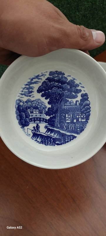 Platos y tazas de porcelana blanca y azul - imagen 13