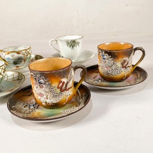 Conjunto de 5 Tazas de Café con Plato en Porcelana Estilo Oriental - imagen 2