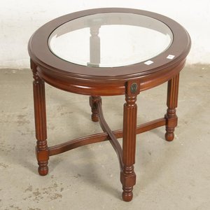 Mesa de Sala Oval Inglesa con Tapa de Vidrio Biselado - imagen 3