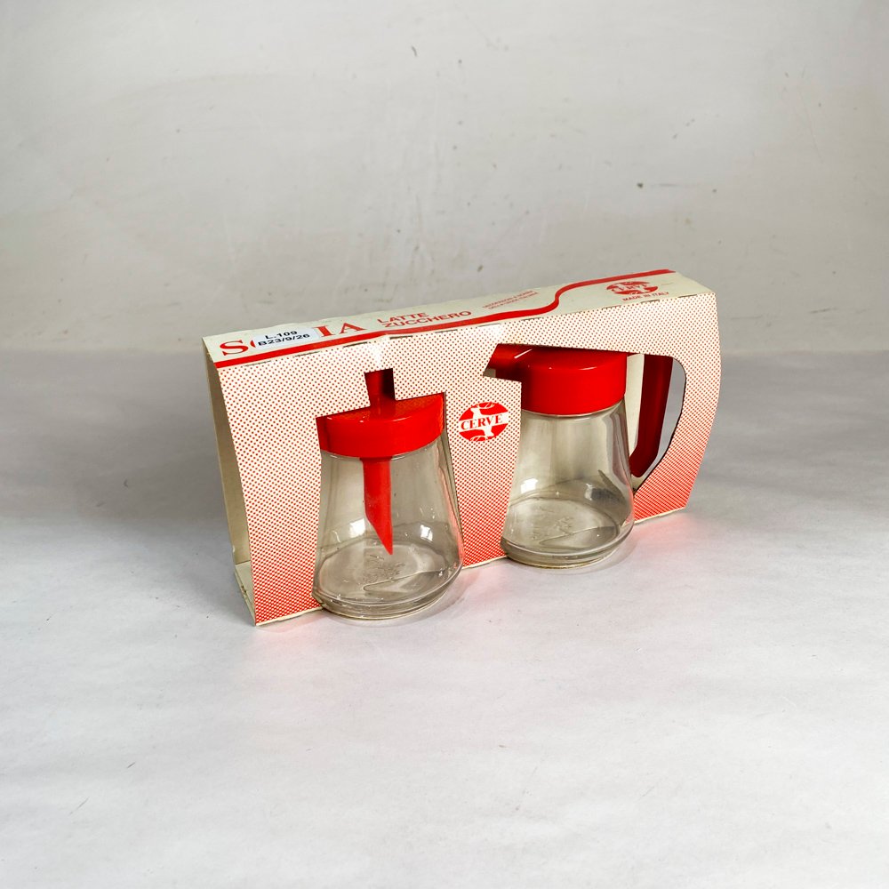 Set de cremera y azucarero "Cerve" con tapas rojas