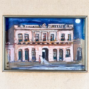 Cuadro "Casona Rosada con Luna" de Rubén Galloza, 12 x 19 cm - imagen 2