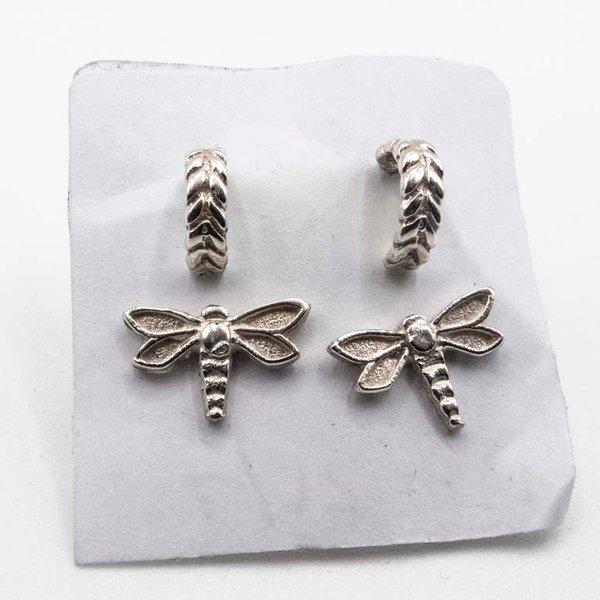 Dos Pares de Tornillos de Plata: Aros y Libélulas