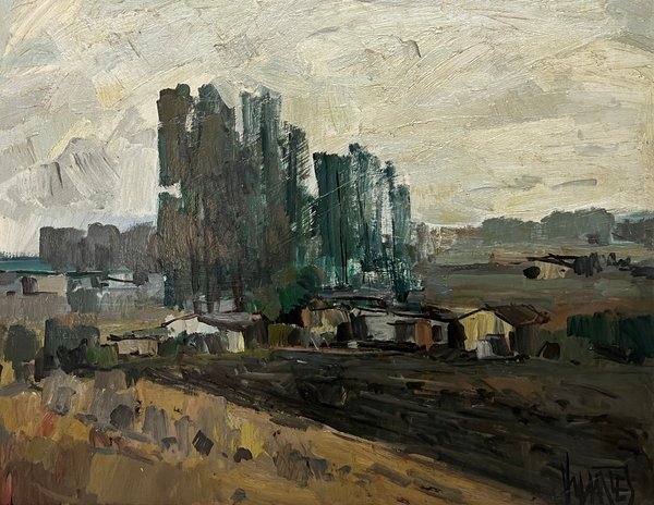 Oleo "Casa y Monte" de Hugo Nantes - 70 x 90 cm - imagen 1