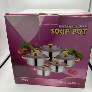 Batería de Ollas de Acero Inoxidable con Mangos Dorados (10 Piezas) - imagen 1