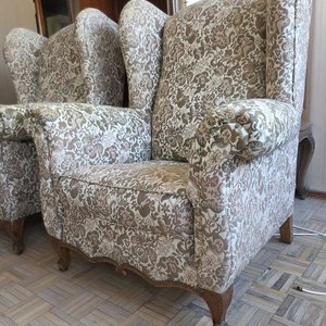 Par de Sillones Bergere Franceses Tapizados en Brocato - imagen 4