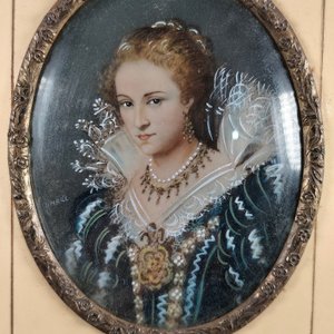 Par de Miniaturas Pintadas a Mano y Firmadas con Marcos de Bronce Estilo Francés - imagen 4