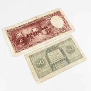 2 Billetes Argentinos: 50 Centavos (1947) y 10 Pesos (Década del 50) - imagen 2
