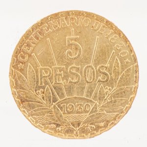 Moneda de Oro Uruguay 5 Pesos 1930 - 8.5g - imagen 1