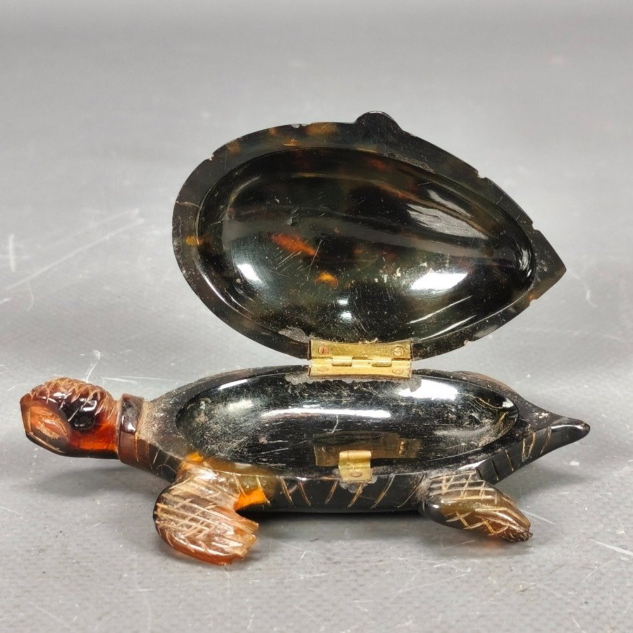 Pastillero en carey con fisonomía de tortuga tallada - imagen 4