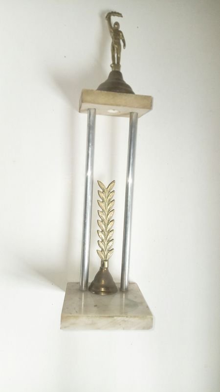 Trophy de marmol y bronce con estatua y diseño de hoja de oro - imagen 1