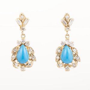 Par de Caravanas de Oro 18k con Turquesas y Brillantes - imagen 1