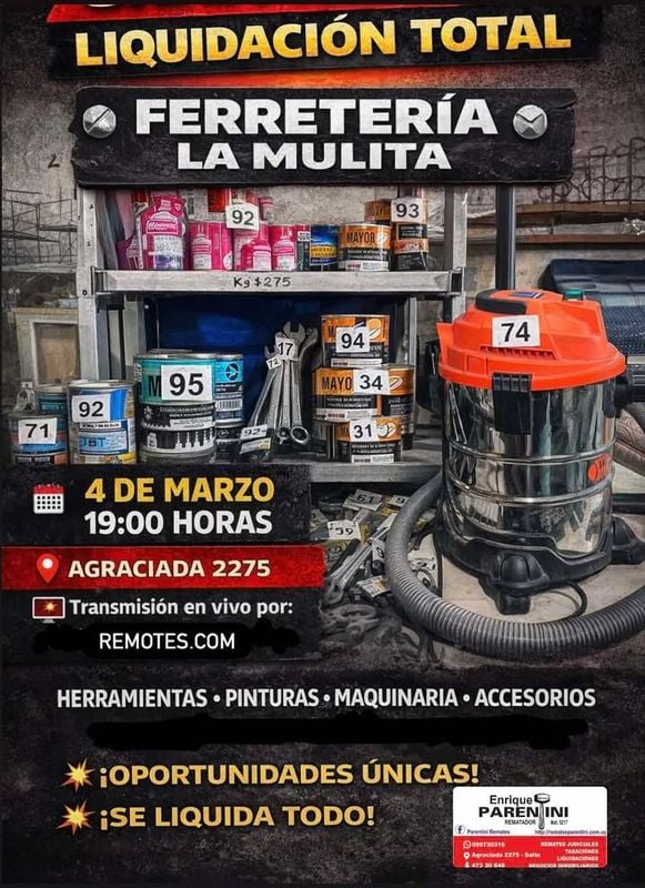 ¡Liquidación de FERRETERÍA LA MULITA! Herramientas, maquinaria y más en venta