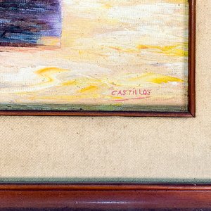 Cuadro al óleo sobre fibra: Caseríos en Colonia, firmado por Castillo - imagen 3