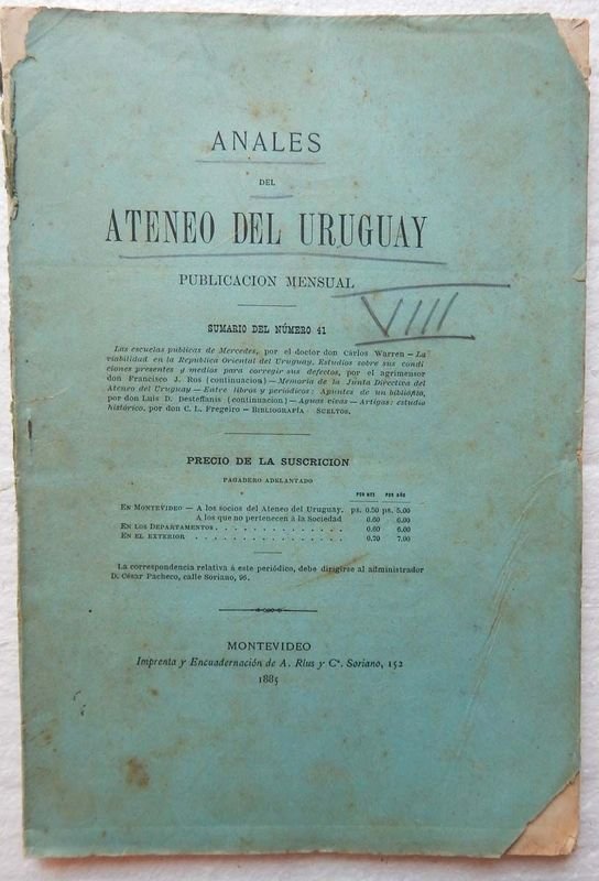 Revista Anales Del Ateneo Del Uruguay, Publicación Mensual de 1885