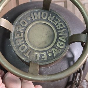 Antiguo Extintor de Incendios de Cobre con Manija y Cadena - imagen 5