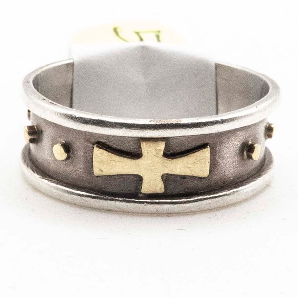 Anillo Doble Oro y Plata con Detalles Cruzados - imagen 1