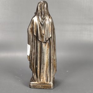 Figura Religiosa de Metal Plateado - Virgen con Cruz y Rosario - imagen 6
