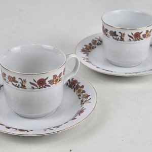 Juego de Tazas y Platillos de Cerámica y Porcelana con Motivos Florales y Zodiacales - imagen 4