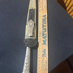 Antiguo Cuchillo D Coronado con Cabo y Vaina de Plata y Oro - imagen 2