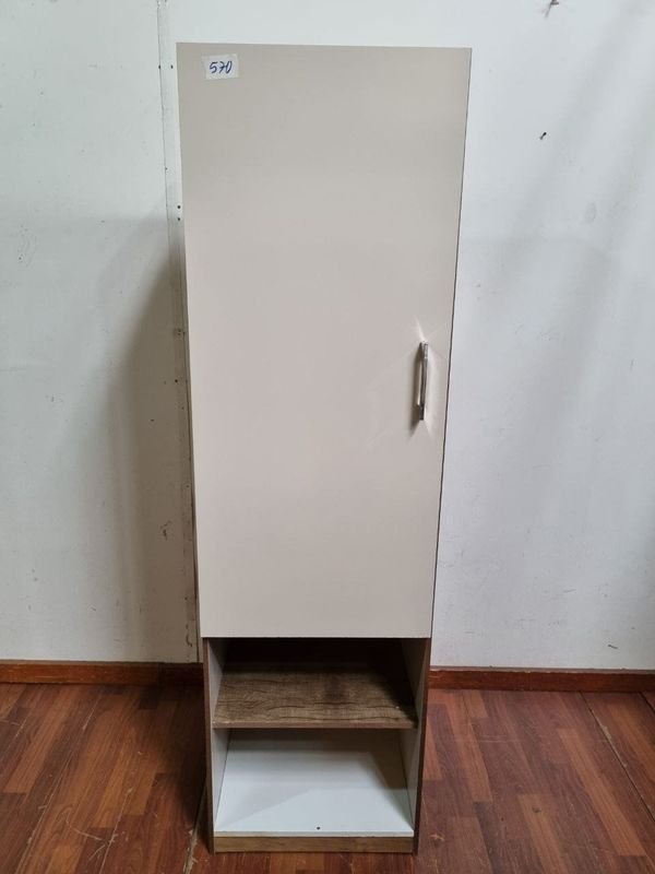 Mueble Auxiliar Blanco y Madera con Puerta y Estantes