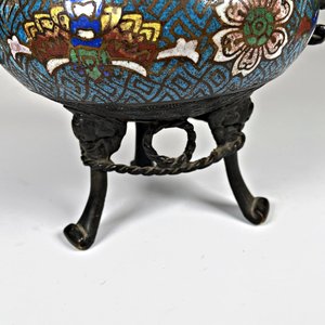 Incensario Bronce Cloisonné con Tapa de Animal Mitológico y Patas - imagen 6