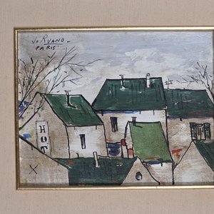 Óleo "Techos Verdes" del artista Ruano, París - imagen 2