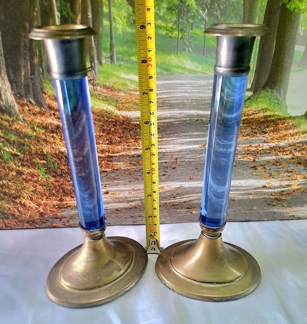 Candilabros de Platina y Vidrio Azul Colección Volf Sheffield - imagen 4