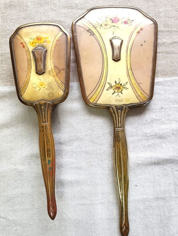 Juego de Tocador Vintage con Espejo y Cepillo Metálicos
